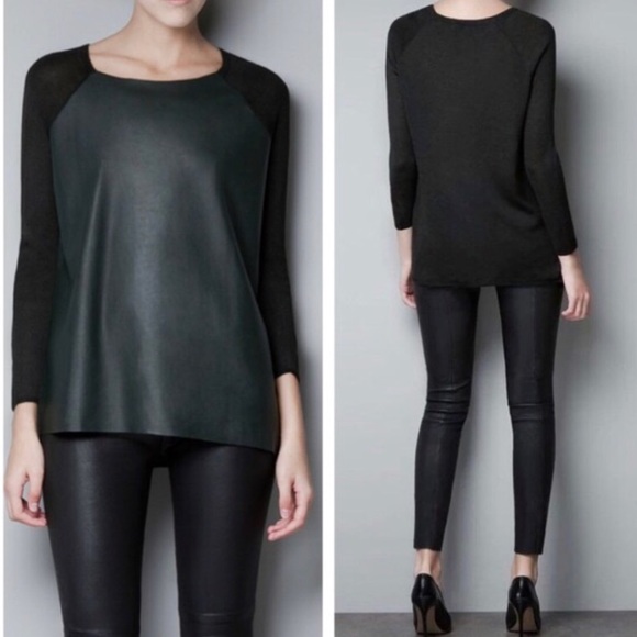 Zara | Tops | Zara Knit Faux Leather 